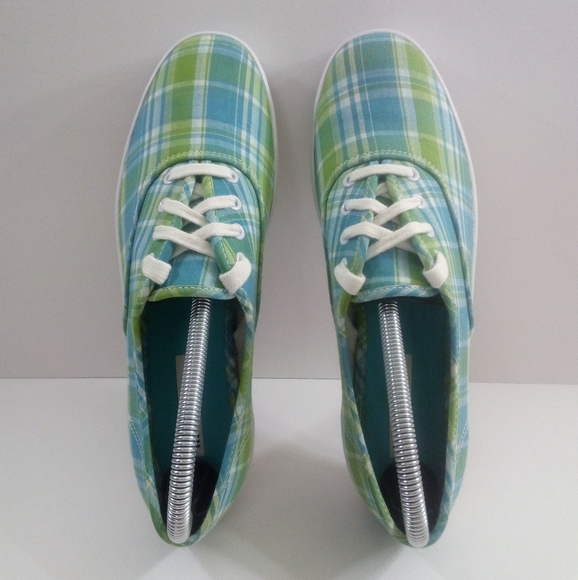 Keds Original Women 8 Lace Up Plaid Blue Green Canvas Casual Shoes WF12238M - Picture 6 of 8